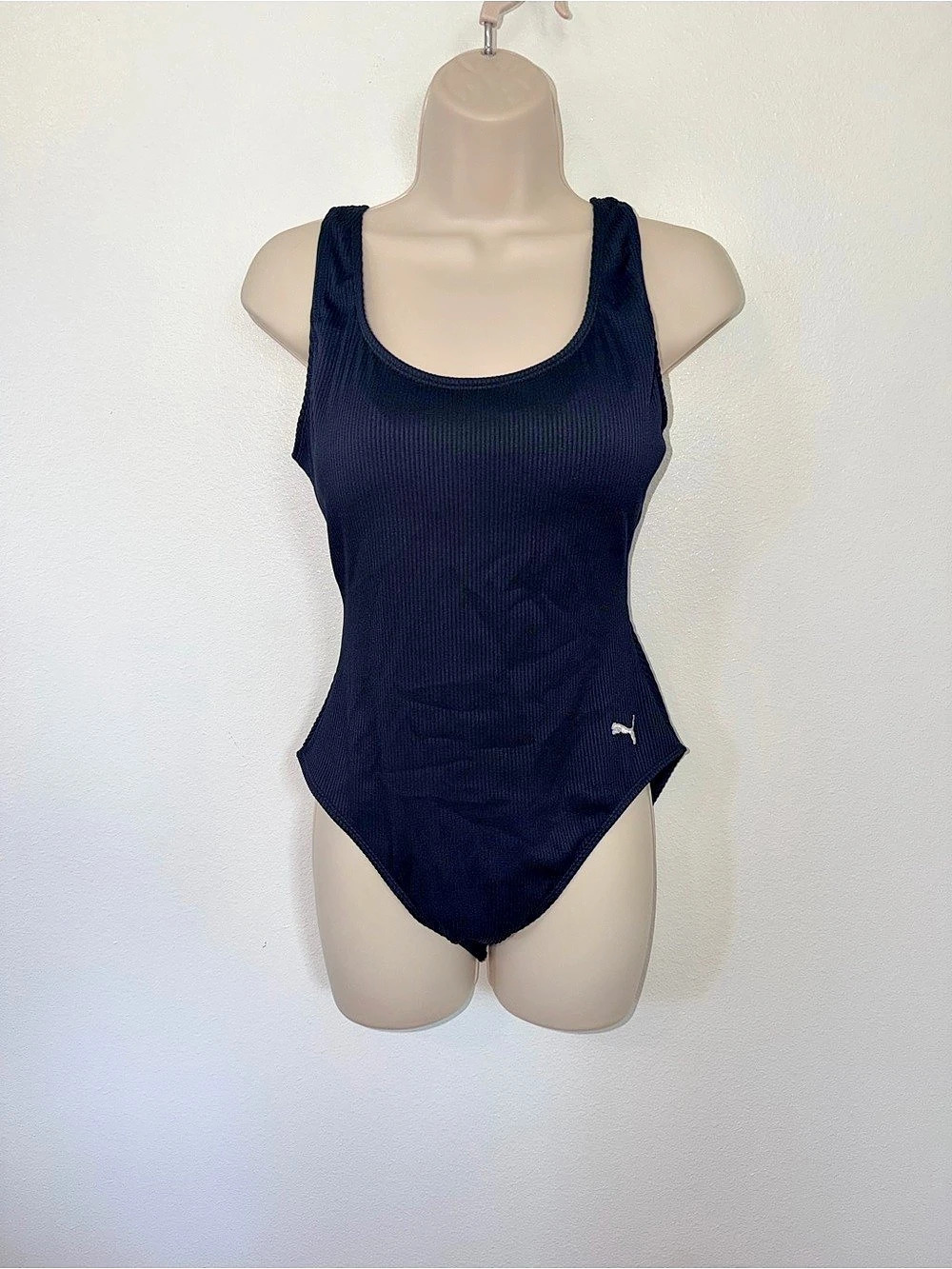 PUMA Ribbed Scoop Neck One-Piece Swimsuit Black Large